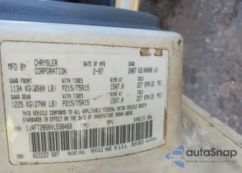 1997 Jeep Cherokee Se from USA, damaged, VIN 1J4FT28S0VL538460